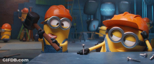 Minions In Hard Hats And Goggles Working GIF