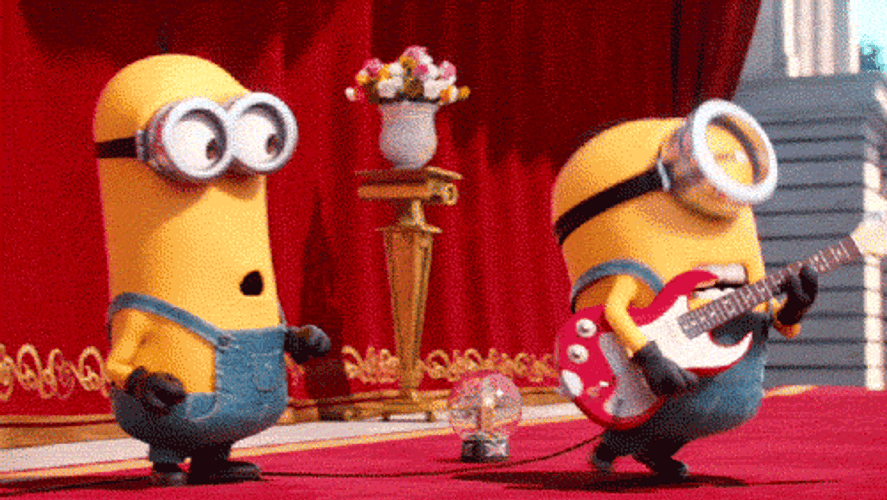 Minions Kevin Watching Stuart Playing Guitar GIF