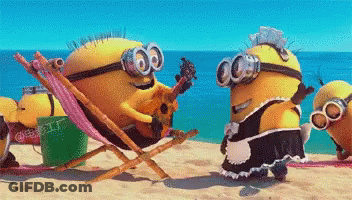 Minions Playing Guitar On Beach GIF