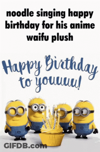 Minions Standing Around Cupcake With Happy Birthday Candles GIF