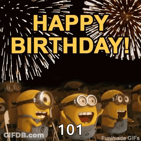 Minions Standing In Front Of Fireworks Saying Happy Birthday GIF