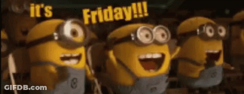 Minions Standing In Front Of It's Friday Sign GIF