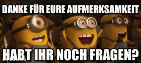 Minions Standing With Danke Für Eure Aufmerksamkeit Habt Ihr Noch Fragen GIF