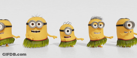 Minions Wearing Hula Skirts And Glasses GIF