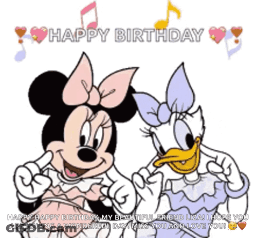 Minnie Mouse And Daisy Duck Birthday Card GIF