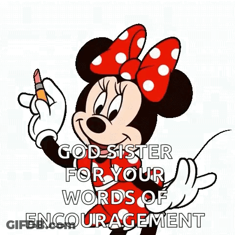 Minnie Mouse Holding Lipstick Saying Thank You God Sister For Your Words Of Encouragement GIF