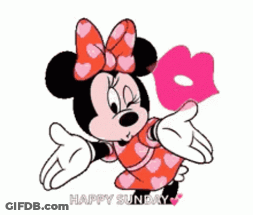 Minnie Mouse In Red Dress With Hearts Saying Happy Sunday GIF