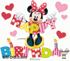 Minnie Mouse Is Holding A Sign That Says " Happy Birthday " GIF