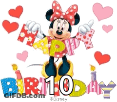 Minnie Mouse Is Holding A Sign That Says Happy Birthday Surrounded By Hearts And Candles . GIF