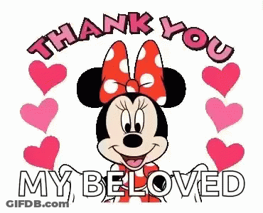 Minnie Mouse Surrounded By Pink Hearts Thank You GIF