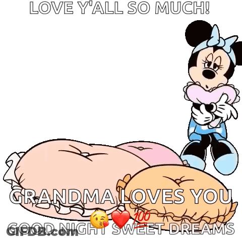 Minnie Mouse Lying On Pillow Saying Grandma Loves You Good Night Sweet Dreams GIF