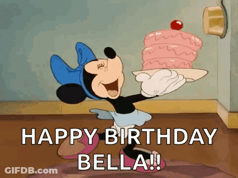 Minnie Mouse With Cake Says Happy Birthday Bella GIF