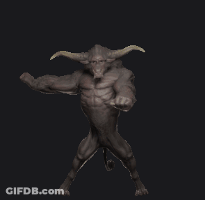 Minotaur Statue With Horns On Black Background GIF