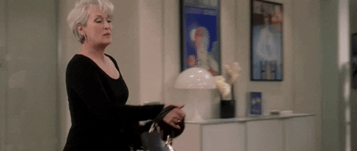 Miranda Priestly Here's My Bag And Coat GIF