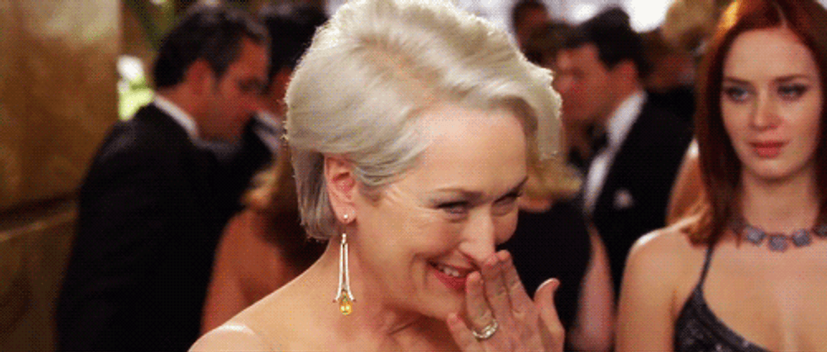 Miranda Priestly Mood Change Happy Then Sad GIF