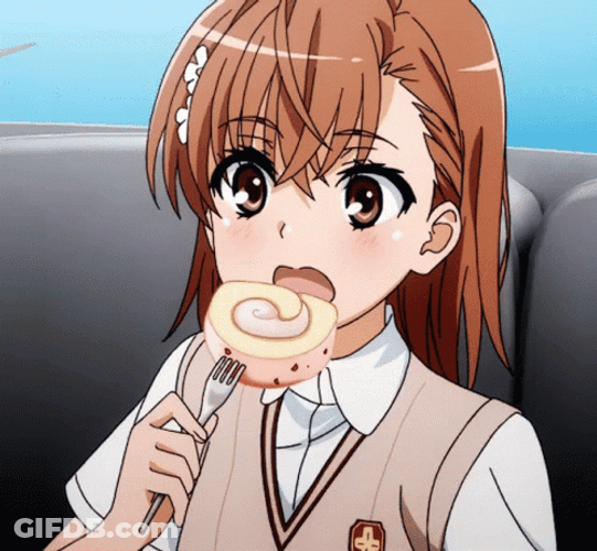 Misaka Mikoto Happily Eating GIF