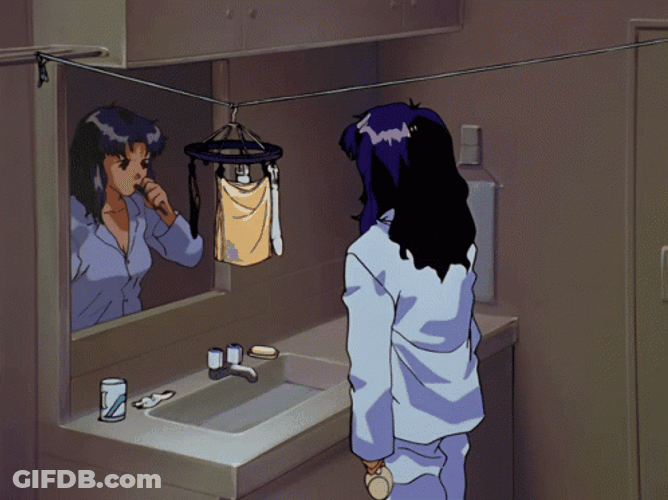 Misato Neon Genesis Evangelion Brushing Teeth GIF