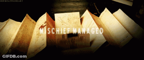 Mischief Managed Is Written On A Stack Of Papers GIF