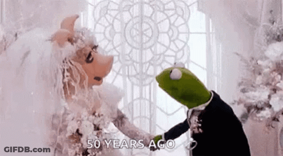 Miss Piggy Kermit 50 Years Ago Wedding GIF