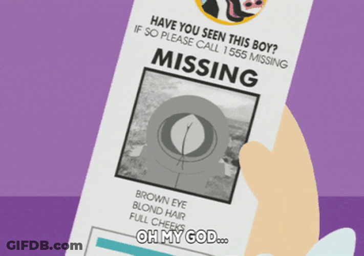 Missing Kenny McCormick Flyers GIF