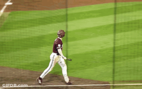 Mississippi State Baseball Player In Maroon Jersey GIF
