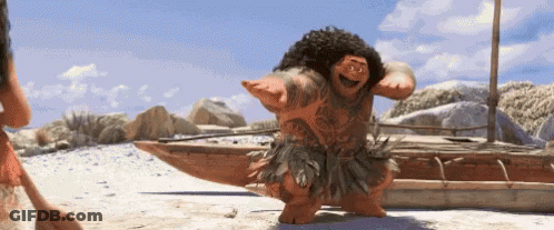 Moana Cartoon Character Dancing On Beach Near Boat GIF
