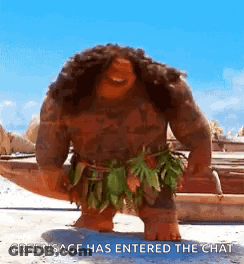 Moana Cartoon Character On Beach In Leaf Skirt GIF