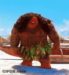 Moana Character Standing On Beach With Boat GIF