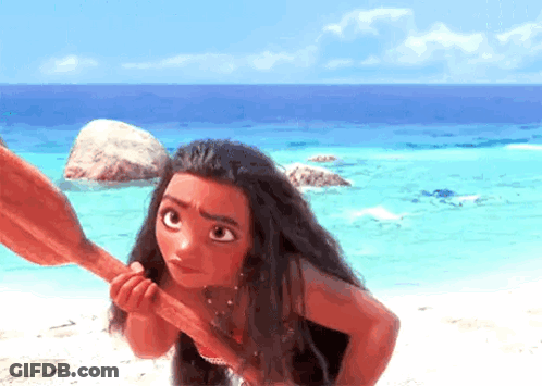 Moana Holding Stick On Beach GIF