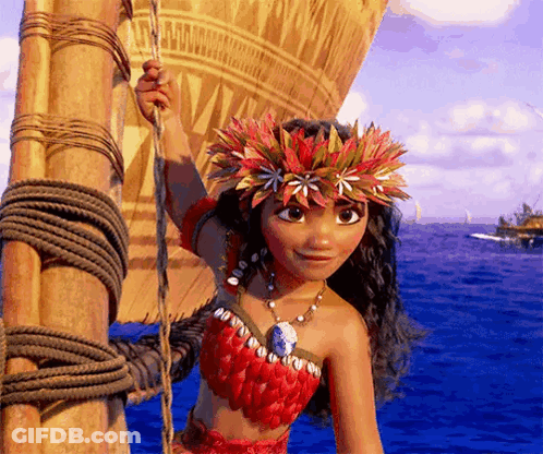 Moana Wearing Flower Crown Holding Sail GIF