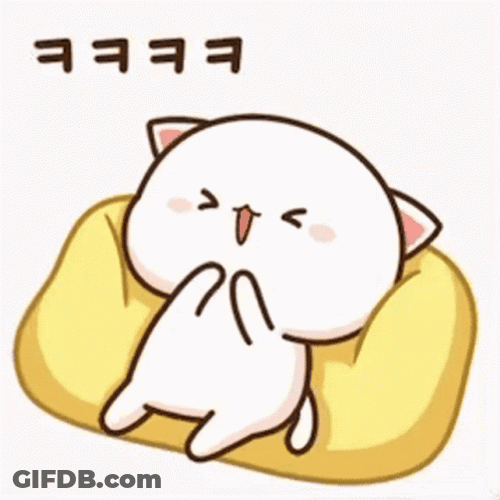 Mochi Cat Giggling On Top Of Pillow GIF