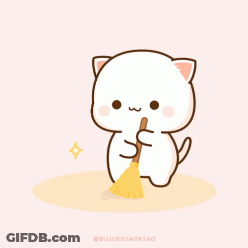 Mochi Cat Sweeping Broom GIF