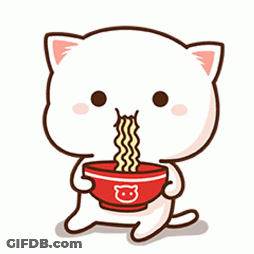 Mochie Cat Eats Yummy Noodle GIF