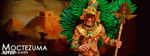 Moctezuma Aztec Statue In Front Of Pyramids GIF