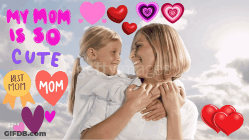 Mom And Daughter With Hearts GIF