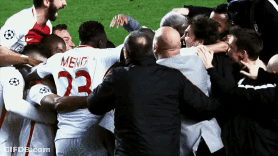 Monaco Ecstatic Football Team Group Hug GIF