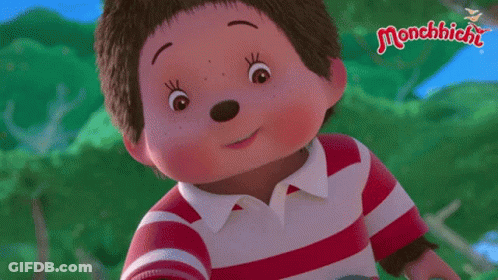 Monchhichi Doll In Striped Shirt Smiling GIF