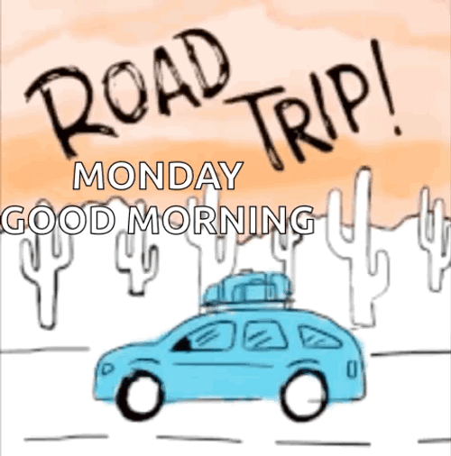 Monday Blue Car Road Trip Meme GIF