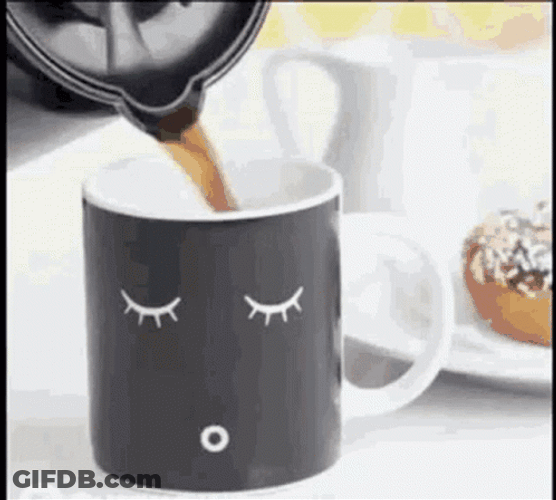 Monday Coffee Mug Changing Expression GIF