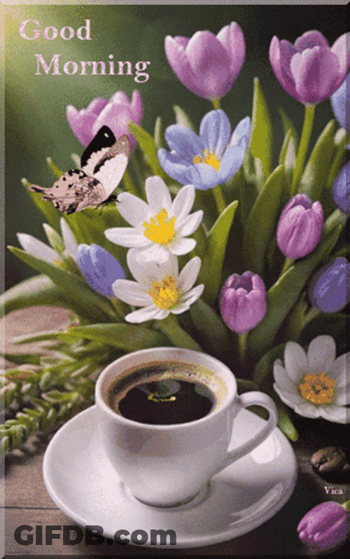 Monday Coffee With Colorful Flowers GIF