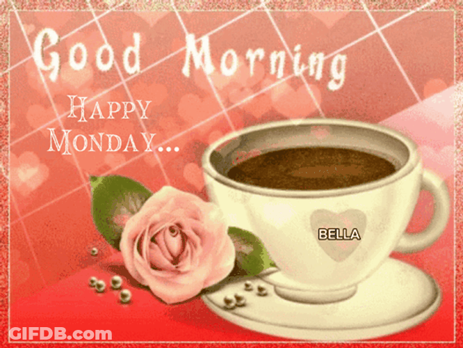 Monday Coffee With Pink Rose GIF