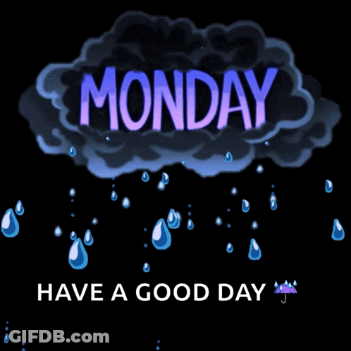 Monday Word On Cloud With Rain GIF