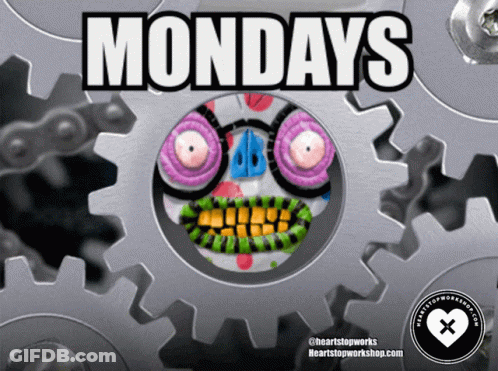 Mondays Word On Gear With Cartoon Face GIF