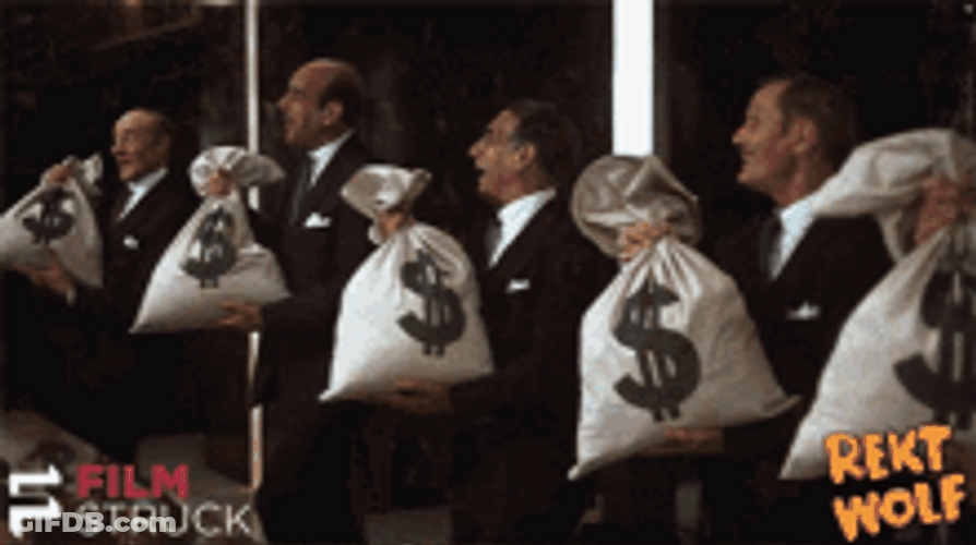 Money Bags Fall Down Funny Wolf Face Sticker GIF