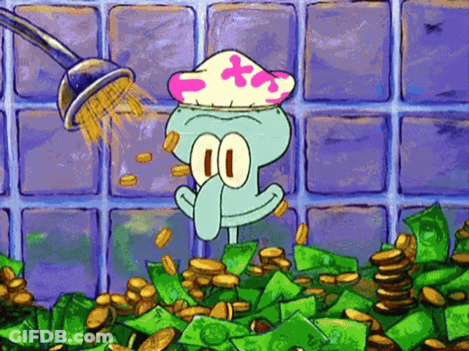 Money Coins Falling Squidward Shower GIF