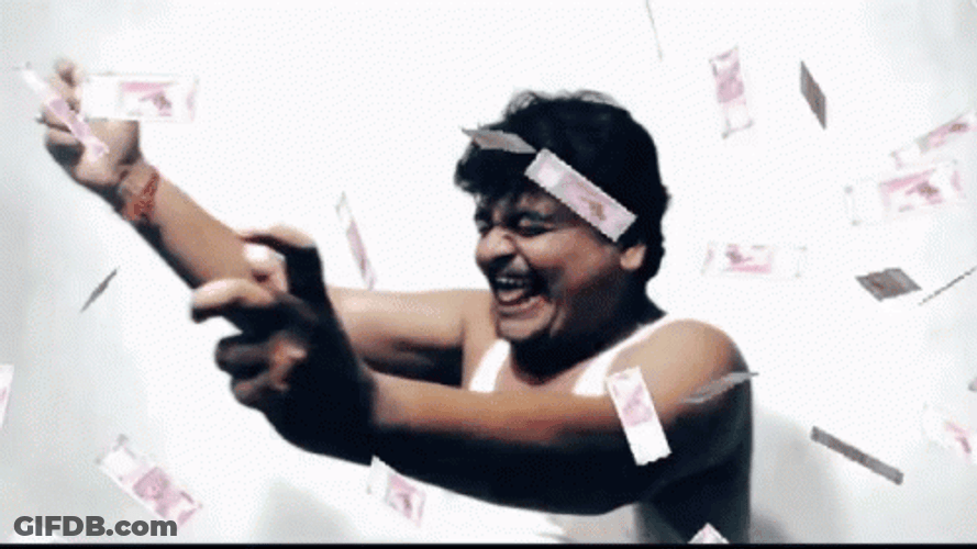 Money Falling Happy Indian Guy GIF
