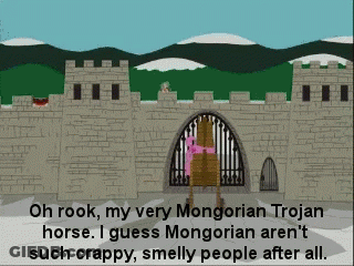 Mongolian Trojan Horse In Front Of Stone Wall GIF