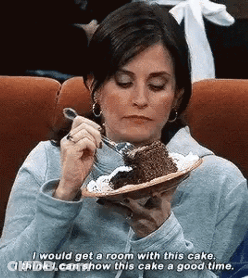 Monica Geller Enjoying Moist Cake GIF