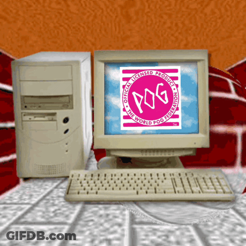 Monitor Displaying World Pog Federation Logo GIF