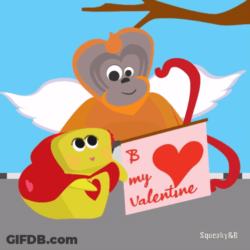 Monkey And Snail Holding Sign B My Valentine GIF
